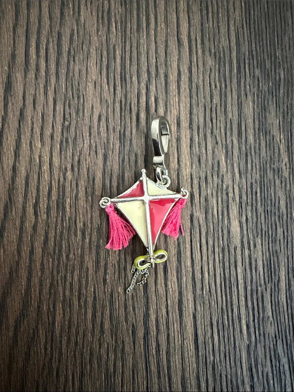 Juicy Couture Hot Pink Kite Tassel Charm Keychain with Lime Accents